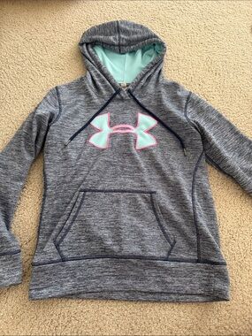 Under Armour Gray Hooded Pullover with Mint & Pink Logo